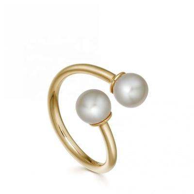 China FASHIONABLE 925 Luxury Jewelry Sterling Silver Classic Adjustable Two Freshwater Pearl Ring For Women for sale