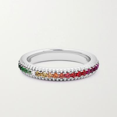 China Fashion LOZRUNVE 18k Gold Colored Rainbow Gemstone Zircon Eternity Ring 925 Sterling Silver for sale