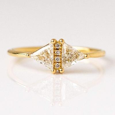 China Fashion 925 Sterling Silver 18k Gold Plated Geometric Cubic Zircon Triangle Stack Ring Women for sale