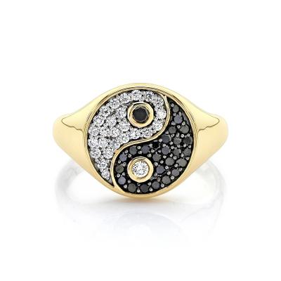 China TRENDY 925 Sterling Silver Gold Vermeil Plated high quality pave diamond CZ Yin Yang Large Party Signet Ring for sale