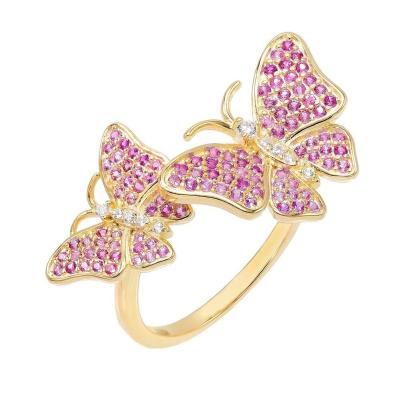 China BOHEMIA Wedding Statement Jewelry 925 Sterling Silver Full CZ Stone Cute Hiphop Butterfly Ring for sale