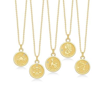 China TRENDY 925 Sterling Silver Retro Constellation Zodiac Gold Coin Necklace for sale