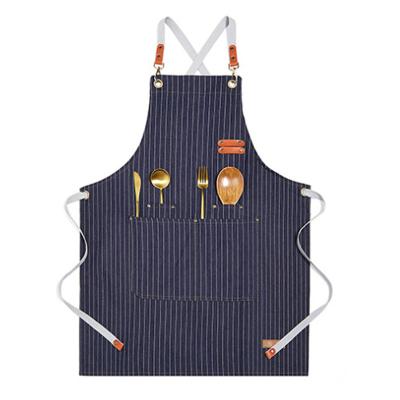 China Drink/Food Chef Apron Cross Back Apron for Women Men with Adjustable Straps and Large Pockets Canvas Apron Cotton Fabric for sale