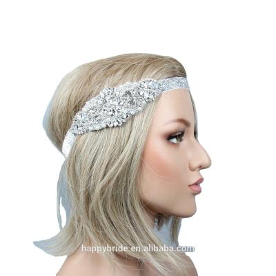 China Ribbon Tied Bow On Back Women Crystal Applique Flapper Bride Headband Fashion HD0063 for sale