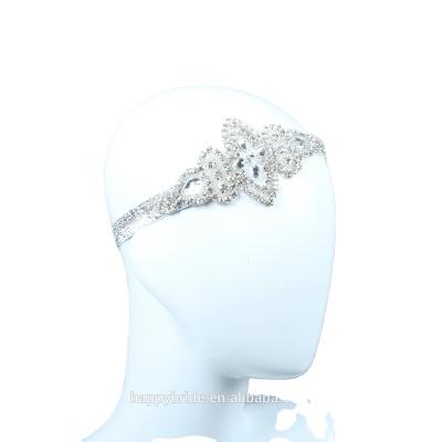 China Ribbon Tied Bow On Vintage Back 1920s Lowosaiwor Crystal Applique Flapper Women Headband Bridal Headpiece HD0060 for sale