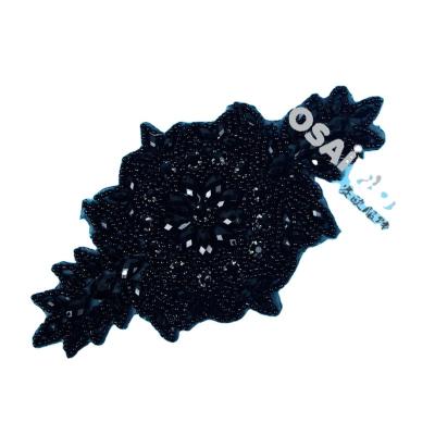 China Viable Black Crystal Beaded Applique Rhinestones Handmade Factory Sale RA101037 for sale