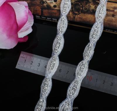 China Hot Selling Viable Clear Rhinestones Trim Beaded Applique For Bridal Wedding Dress Handmade Decoration Headband RA1013 for sale