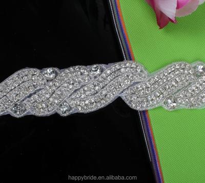 China Handmade Viable Clear Rhinestone Trim Beaded Applique For Bride Wedding Dress Sash Belt And Garter RA1012 for sale