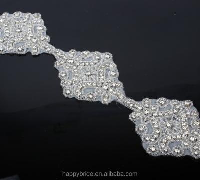 China Viable Clear Rhinestone Trim Beaded Applique For Wedding Dress And Bridal Sash Garter RA1014 for sale