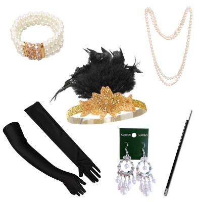 China Eco-Friendly Gatsby Wedding Accessories Costume With Crystal Rhinestone Feather Headpiece Jewelry Eardrop Cigarette Holders For Women for sale