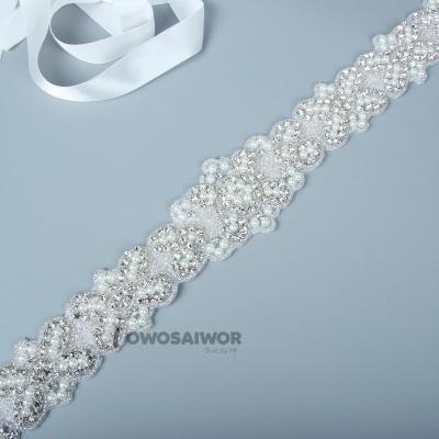 China New Design Beaded Wedding Sash Wedding Dress Luxury Clear Gorgeous Sash Bead With Small Flowers for sale