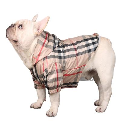 China Wholesale hot sale plaid stocked luxury brand striped pet hoodie jacket dog raincoat pet clothes for sale