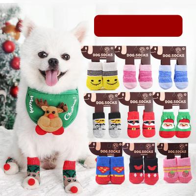 China 4Pcs/set Stocked Christmas Anti-skid Knitted Dog Dog Paw Protector Small Cats Socks Thick Warm for sale