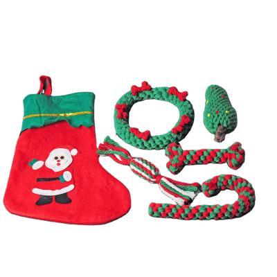 China Christmas Theme Dog Toy Durable Pet Chew Toys Stored Interactive Cotton Rope Toy for sale