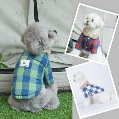 China Autumn And Winter Plaid Lamb Fur Collar Pet Cotton Clothes Stocked Cute Warm Dog Clothes for sale