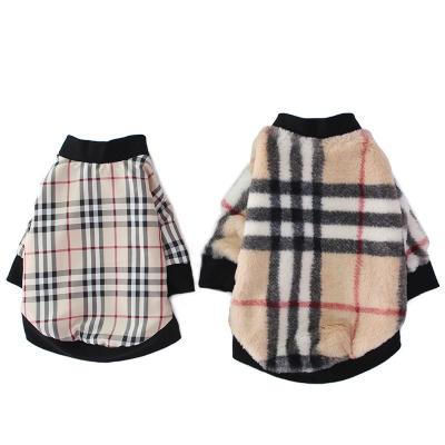 China Popular stocked autumn and winter dog clothes fur padded double-sided dog plaid coat pet jacket for sale