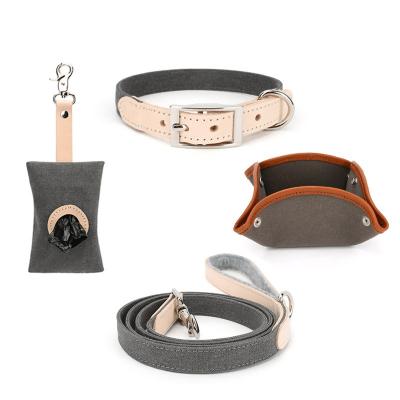 China Custom High Quality Hot-selling Outdoor Portable Folding Dog Accessories Bowl Cowhide Pet Collar Pet Collar Leash for sale