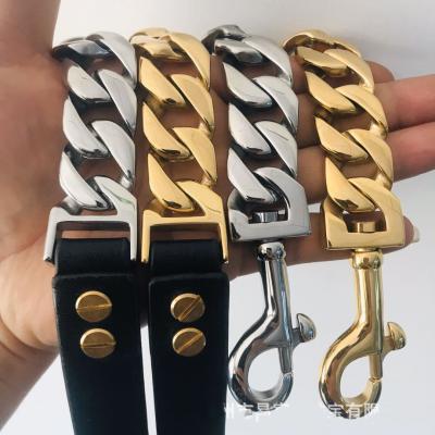 China Personalized Luxury Stainless Steel Bulldog Cuban 18k Gold Bulldog Pet Training Mine Bull Collar Leash for sale