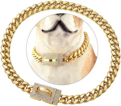 China Custom Bling Dog Collar 19mm Thick Luxury Personalized Gold Stainless Steel Dog Chain Large for sale