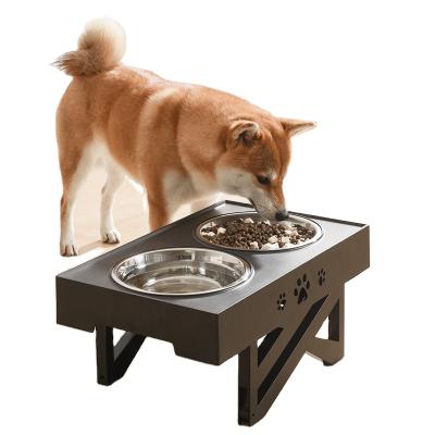 China New PP Stainless Steel Pet Bowl Double Adjustable Foldable Dog Food Table Non-automatic Raised Dog Bowl Feeder for sale