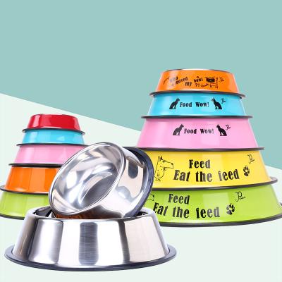 China Non-automatic 6 color anti-slip design stainless steel pet feeder dog food feeding bowl for sale