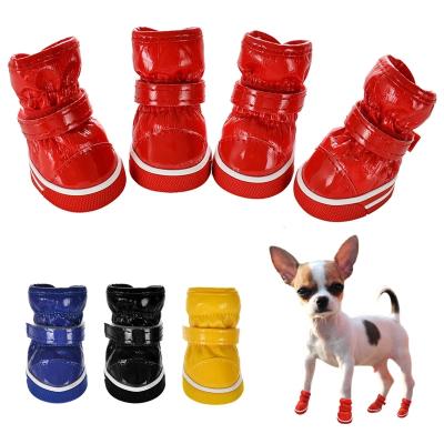 China 4pcs/set Winter Stocked Warm PU Dog Snow Boots Shoes Waterproof Anti Slip Puppy Pet Shoes for sale