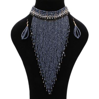 China UFOGIFT Tassel Statement Necklace With Tassel Earring For Women Jewelry Costume Beads Necklace for sale