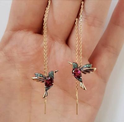 China CLASSIC Design 2 Colors Hummingbird Drop Earring Crystal Pendant Earrings Ladies Jewelry Tassel Long Drop 1 Pair Unique Bird Earrings for sale