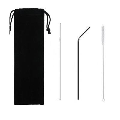 China Wholesale Viable Reusable 3pcs Metal Eco Stainless Steel Straws with Cleaning Brush and Velvet Bag for sale