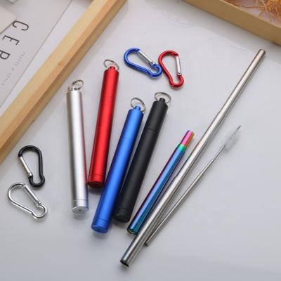 China Sustainable New Design Telescoping Straw With Case And Clip Cleaning Brush Stainless Steel Aluminum Collapsible Straw for sale