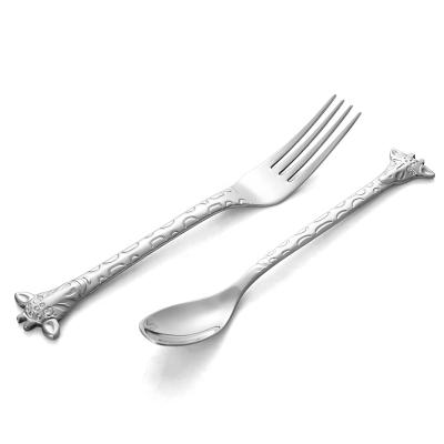 China Viable Small MOQ Stainless Steel Kids Cutlery Kids Flatware Cute Spoon Fork for sale