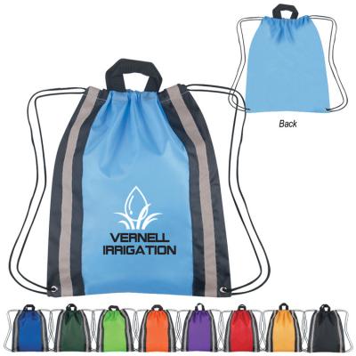 China Reflective Travel Bag Polyester Drawstring Backpack for sale