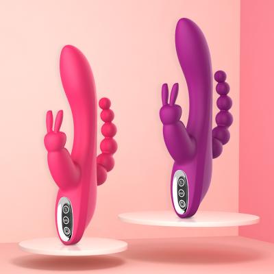 China Hot Selling 7 Mode Multi Function Amazone Rabbit Heads Rabbit Beads Multi Anal Game Triple Vibrator Design 7vibration Modes Ergonomic Prostate Vibrator for sale