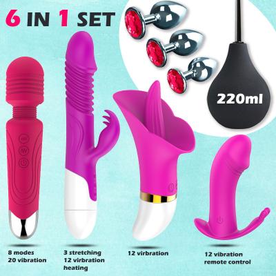 China Rechargeable 6 PCS in 1 Set Adult Mini Sex Vibrator Cat Toy Enema 3 Plug AV Vibrator Wireless Anal Portable Adult Magic Wand Massager for Women for sale