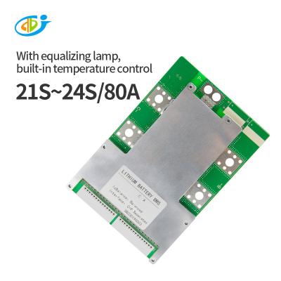 China lithium battery packs 21S-24S 80a BMS for electro-tricycle lithium battery balance led temperature control hardware bms for sale