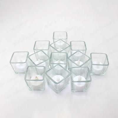 China Bulk Home Pure Classic Glass Square Jar Candle Decoration Glass Candle Holder With Straight Bottom for sale