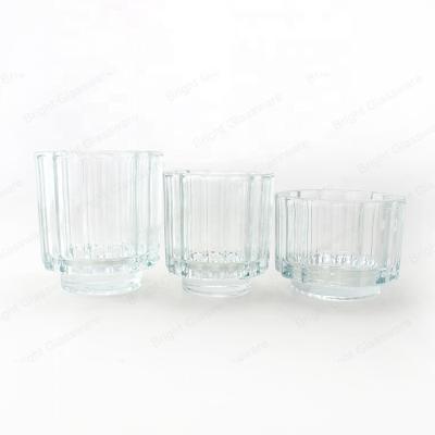 China Home Luxury Clear Glass Candle Jar Decoration Multilateral Glass Candle Holder With Thick Platform for sale