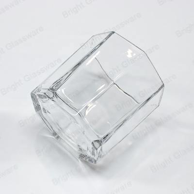 China Home Decoration Octagonal Glass Candle Jar Clear Straight Side Candle Glass Jar For Candle Making for sale