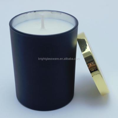 China Custom Luxury Design Black Glass Candle Jar Flameless With Gold Metal Candle Lids For Scented Candle Use for sale