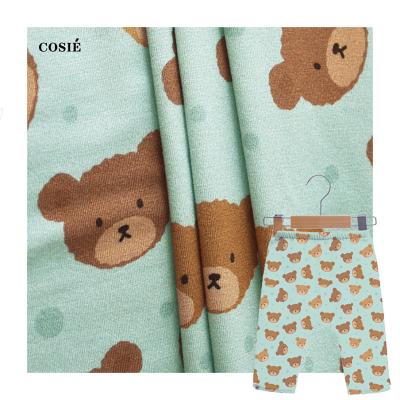 China Sustainable cartoon Teddy Bear with dots pattern digital print 100% bamboo fiber fabric print knitted comfortable for baby clothes for sale