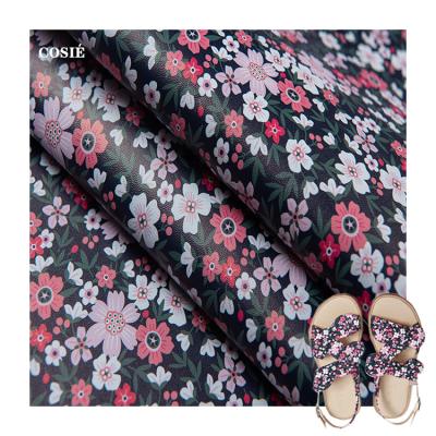 China Waterproof Custom Faux Leather Printed NO MOQ Supply PU Fabric Digital Printing Floral Pattern For Shoes Bags for sale