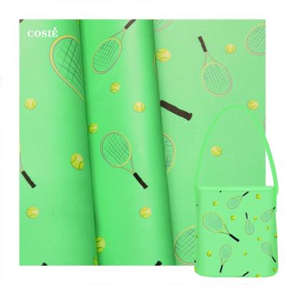 China Digital Printing Water Resistant Tennis Racket Pattern Textiles Faux Leather Custom Fabric Designer Water Resistant Cloth Products For Bags for sale