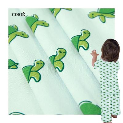 China Custom comfy viable cotton spandex plain knitted design digital cartoon fabric print turtle animal pattern for kid apparel for sale