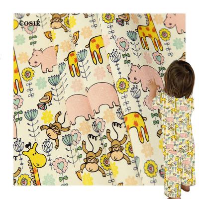 China Custom Cotton Spandex Sustainable Stretchable Fabrics Giraffe and Monkey Cartoon Pattern Digital Print Soft Tank Top Fabric For Kids for sale