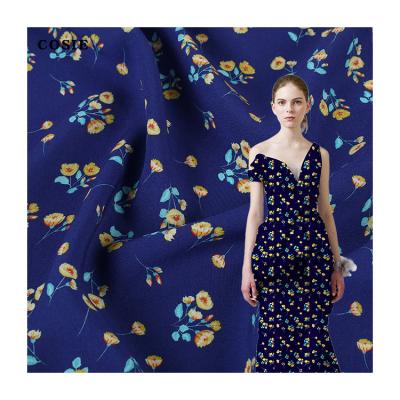 China Viable Custom Woven Small Rayon Yellow Floral Print Custom Flower 100% Digital Flower Fabric Dress Shirts for sale