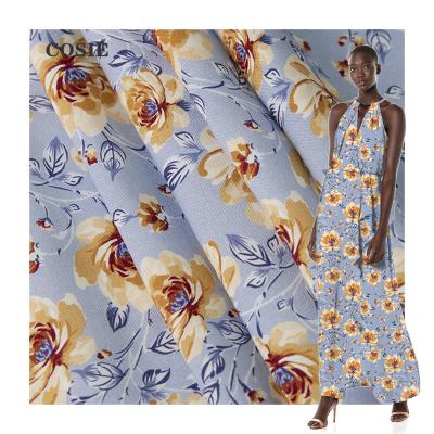 China Viable Wholesale Blue Bottom Digital Print Rayon Fabric Custom 100% Rayon Floral Viscose Printed Rayon Dresses Beach For Women for sale