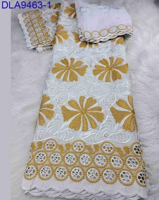 China Latest Top Quality Stone Cotton Voile African Swiss Voile Lace Fabric Viable In Switzerland With Cutwork for sale