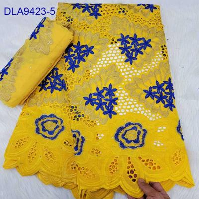 China Sustainable Good Quality 100% Cotton Super Swiss Lace 5+2 Yards Embroidery African Lace Fabric Set For Party for sale