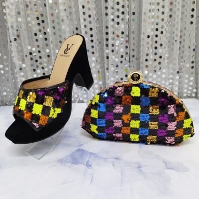 China Fashion Trend Fashion Lady Women High Quality High Heels Sequin African Shoes And Matching Clutch Bag for sale