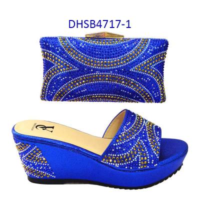 China Fashion trend Italy latest shoes and bag set high quality matching bag and shoes lady wedges shoes sandal with stone for sale